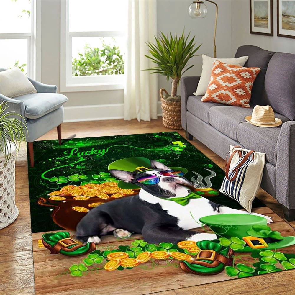 St Patricks Day Rug, St Patricks Day Boston Terrier Rug