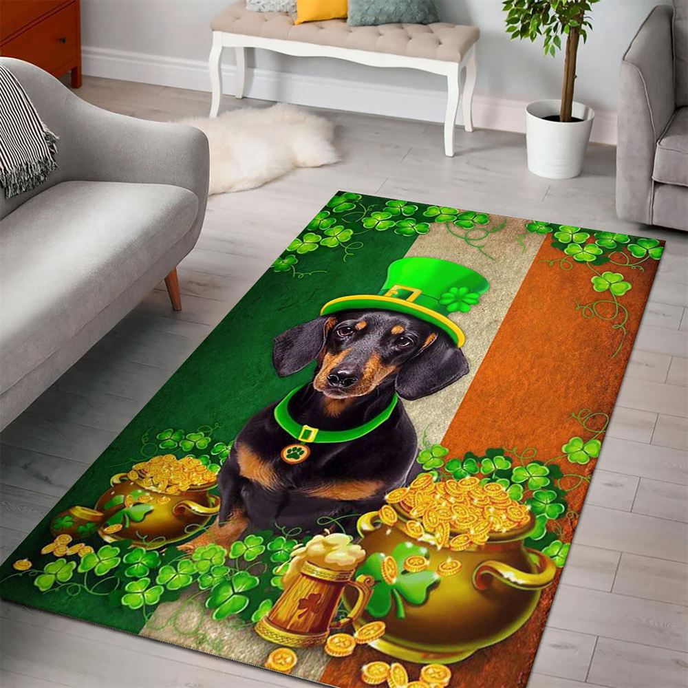 St Patricks Day Rug, St Patricks Day Dachshund Irish Rug