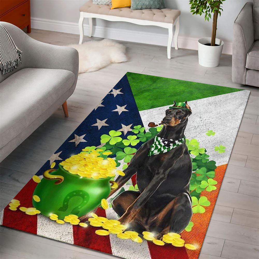 St Patricks Day Rug, St Patricks Day Doberman Rug