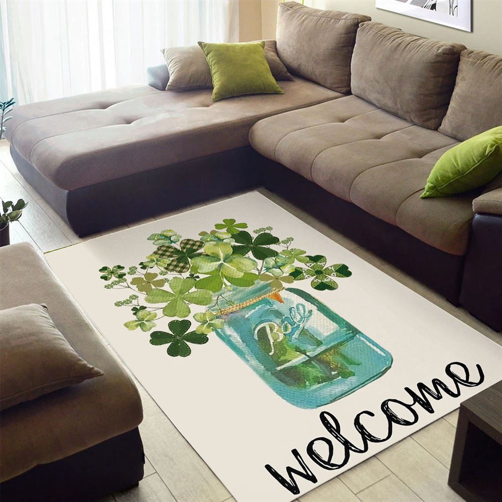 St Patricks Day Rug, Welcome St Patrick’s Day Lucky Shamrock Clover Rug