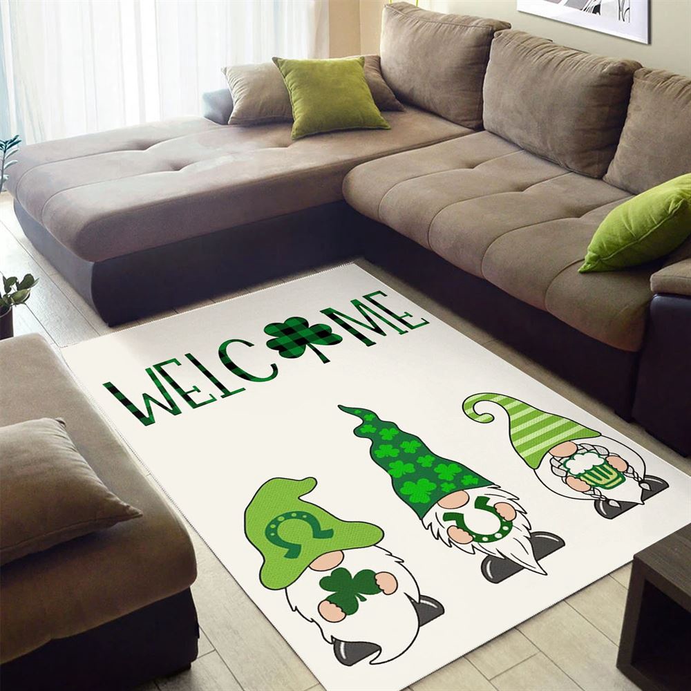 St Patricks Day Rug, Welcome St Patricks Day Green Gnomes Saint Rug