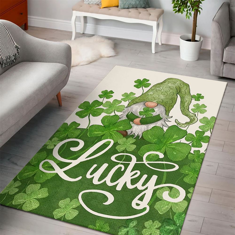 St Patricks Day Rug, Welcome St Patricks Day Lucky Gnome Saint Rug
