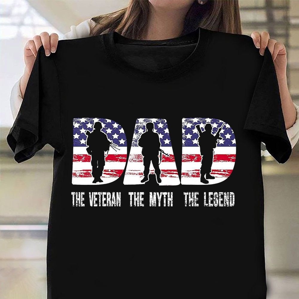Veteran T Shirt, Dad The Veteran The Myth The Legend Shirt American Flag Retro T-Shirts Army Gifts For Grandpa, Veterans Day Shirts