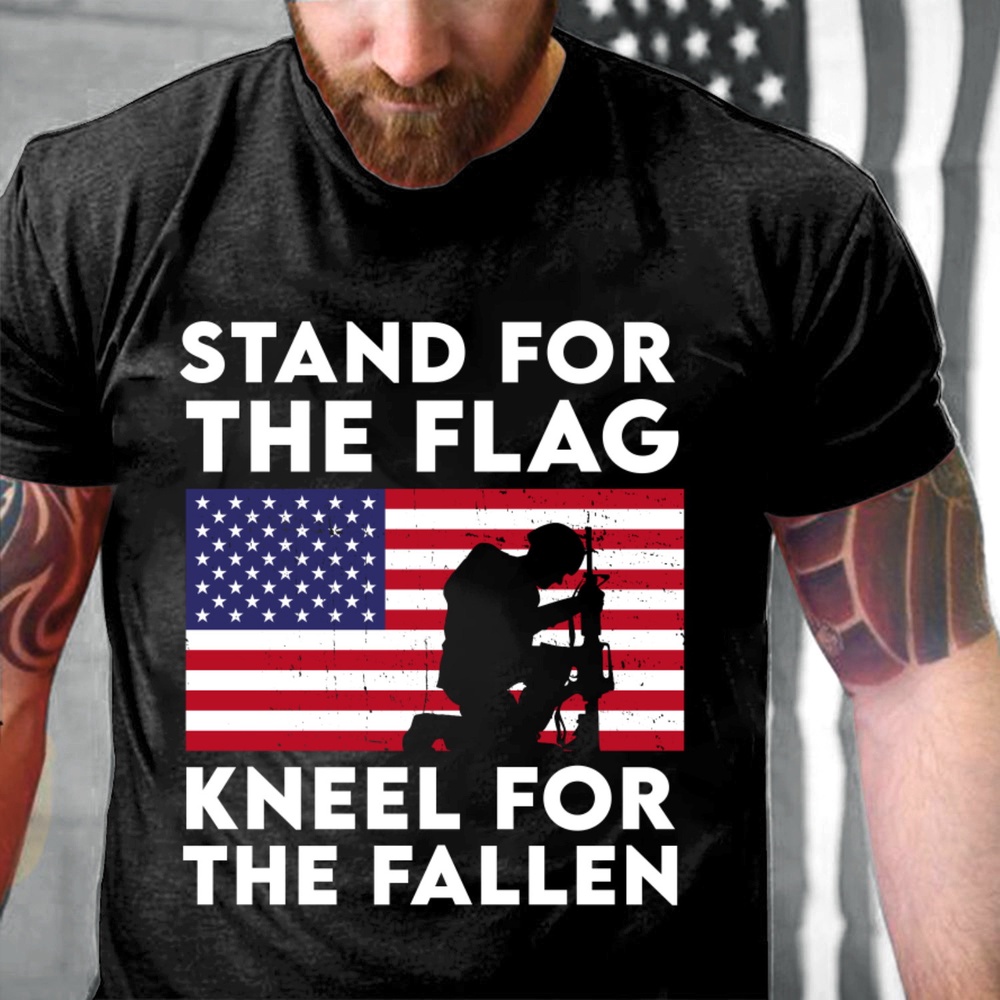 Veteran T Shirt, Stand For Flag Kneel For The Fallen Patriotic Military Veteran American Flag T-Shirt, Veterans Day Shirts