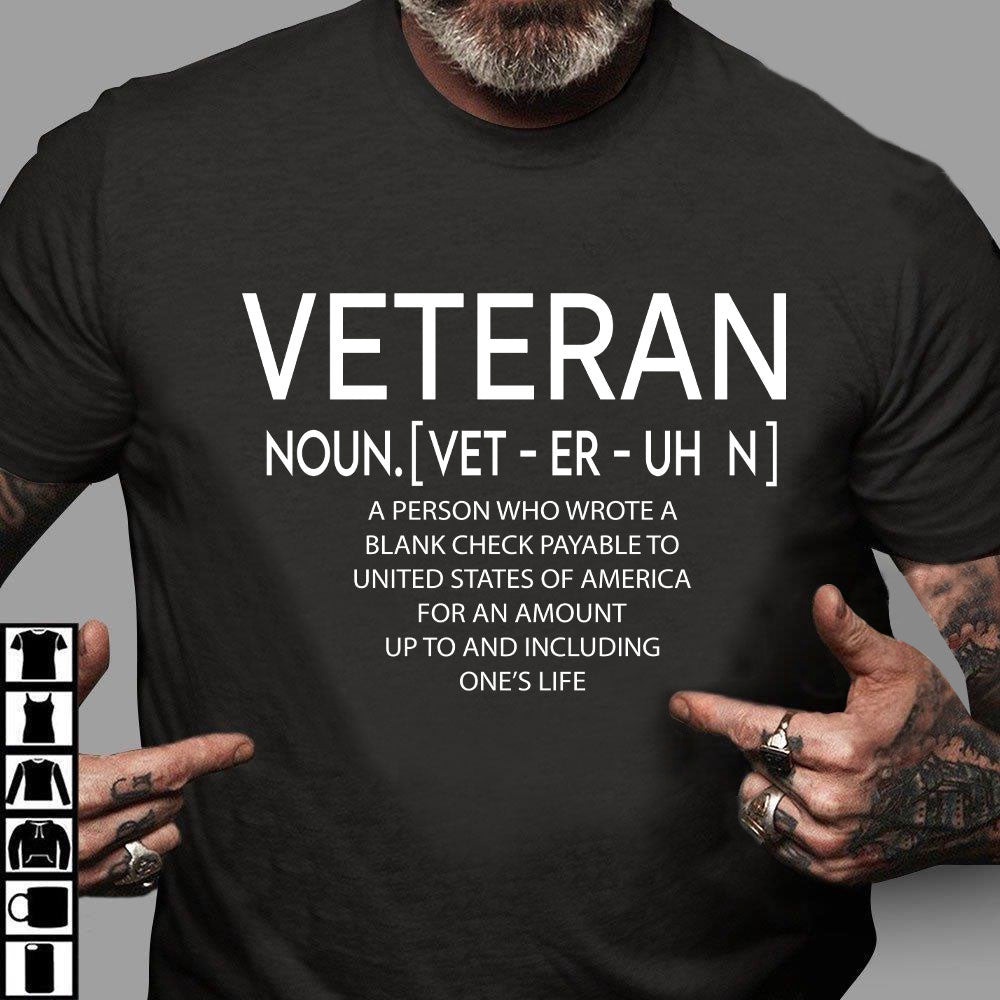 Veteran T Shirt, Veteran Noun Shirt Veterans Day Gift Definition Of Veteran Noun Blank Check T-Shirt, Veterans Day Shirts