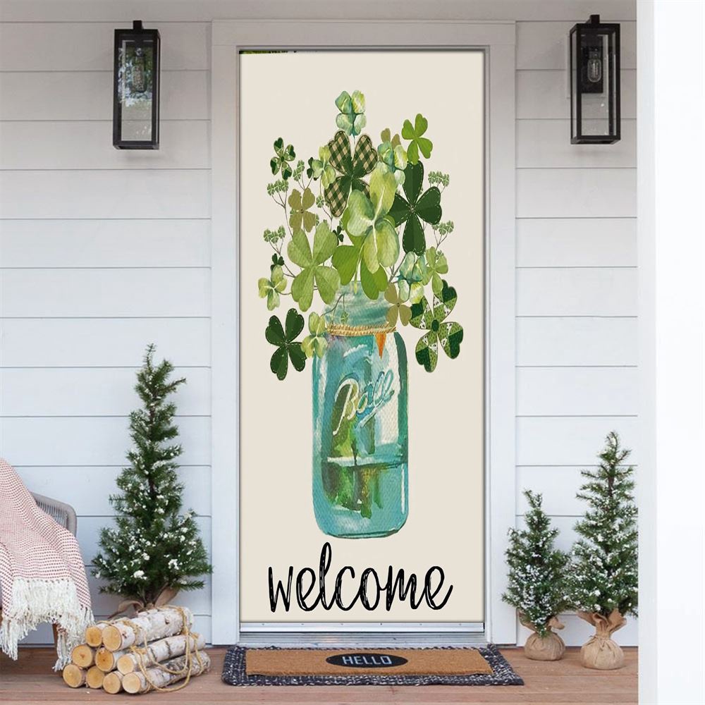 Welcome St Patrick’s Day Lucky Shamrock Clover Door Cover, St Patrick’s Day Door Cover, St Patrick’s Day Door Decor