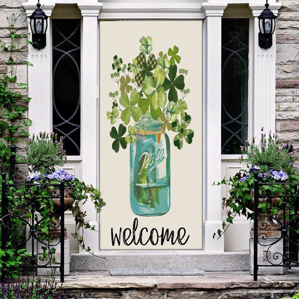 Welcome St Patrick’s Day Lucky Shamrock Clover Door Cover, St Patrick’s Day Door Cover, St Patrick’s Day Door Decor
