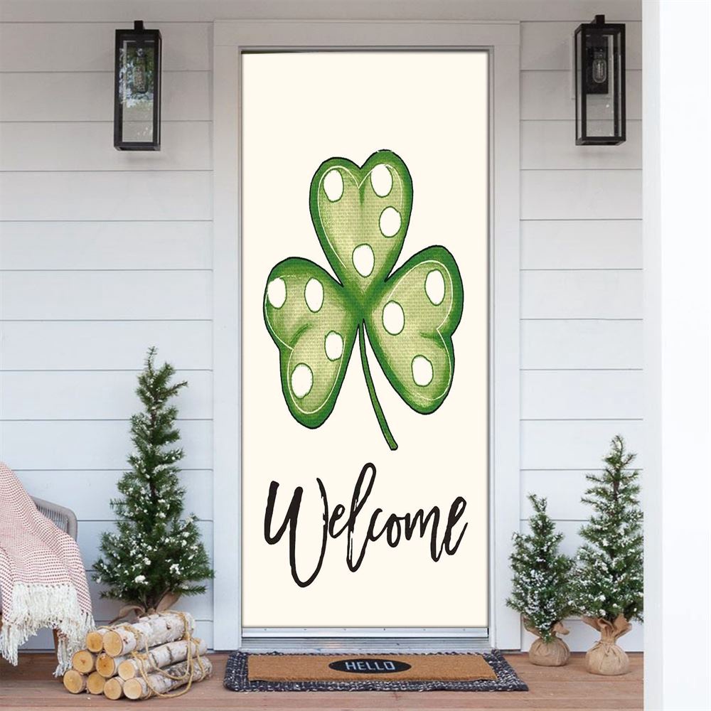Welcome St Patrick’s Day Polka Dot Shamrock Clover Door Cover, St Patrick’s Day Door Cover, St Patrick’s Day Door Decor
