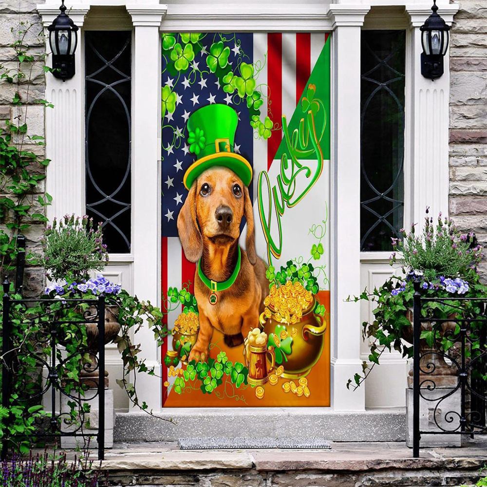 Yellow Dachshund Happy Door Cover, St Patrick’s Day Door Cover, St Patrick’s Day Door Decor