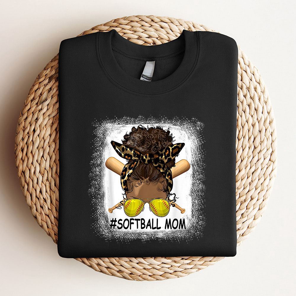 Afro Messy Bun Softball Mom Leopard Black Mommy Mothers Day Sweatshirt, Mother Sweatshirt, Sweatshirt For Mom, Mum Sweatshirt
