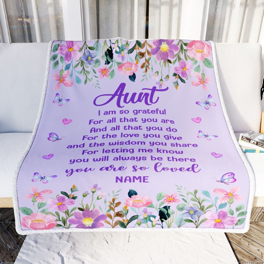 Aunt Blanket From Niece Nephew Floral Butterfly Love You Give, Personalized Blanket For Mom, Mother’s Day Gifts Blanket