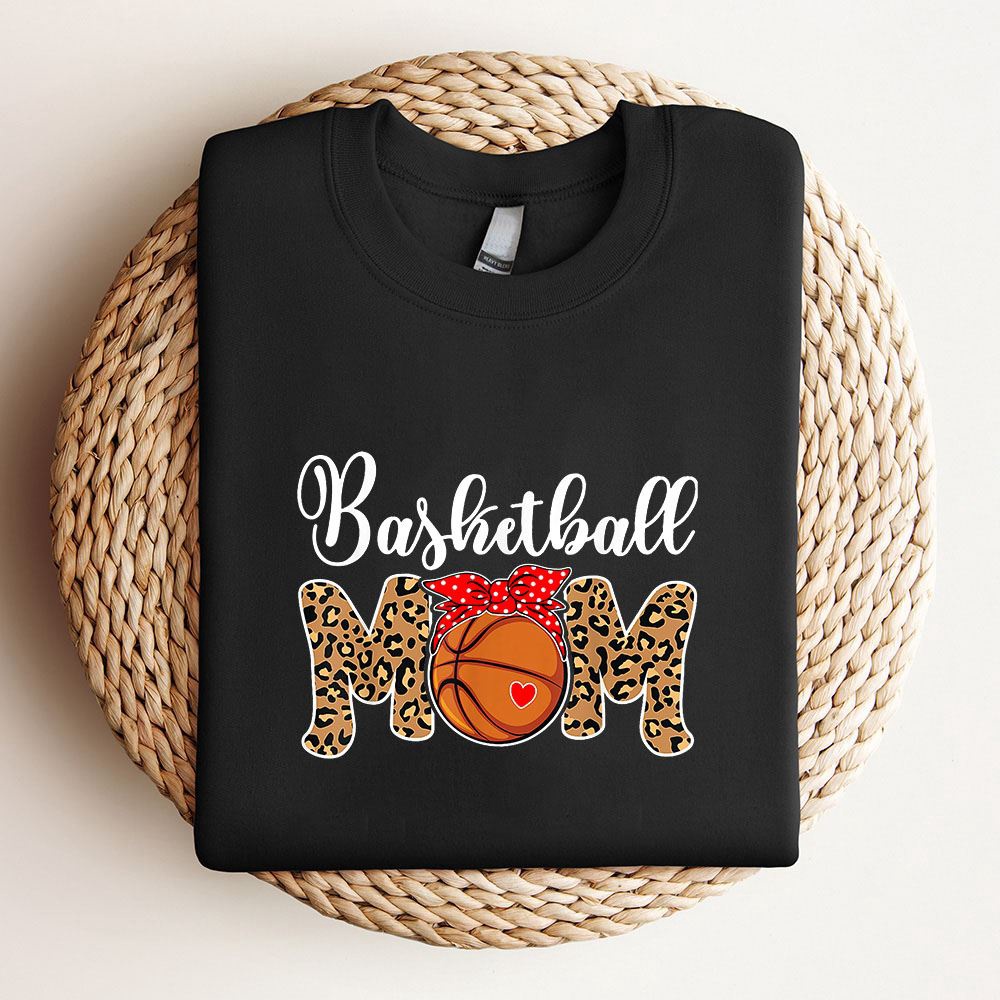 Basketball Mom Leopard Messy Bun Game Day Funny Mothers Day Sweatshirt, Mother Sweatshirt, Sweatshirt For Mom, Mum Sweatshirt