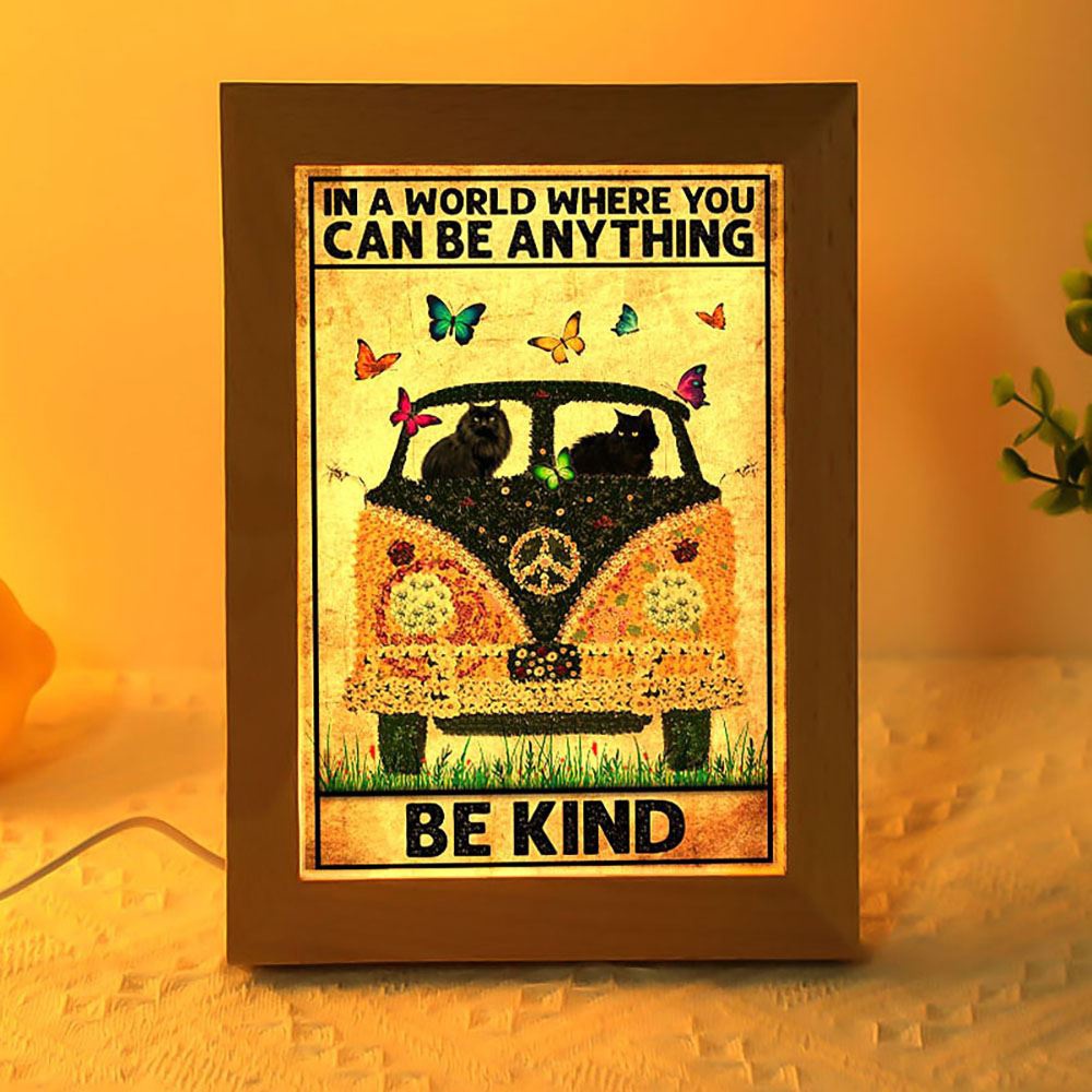 Black Cat Be Kind Cat Lover Cat Mom Frame Lamp, Picture Frame Light, Frame Lamp, Mother’s Day Gifts