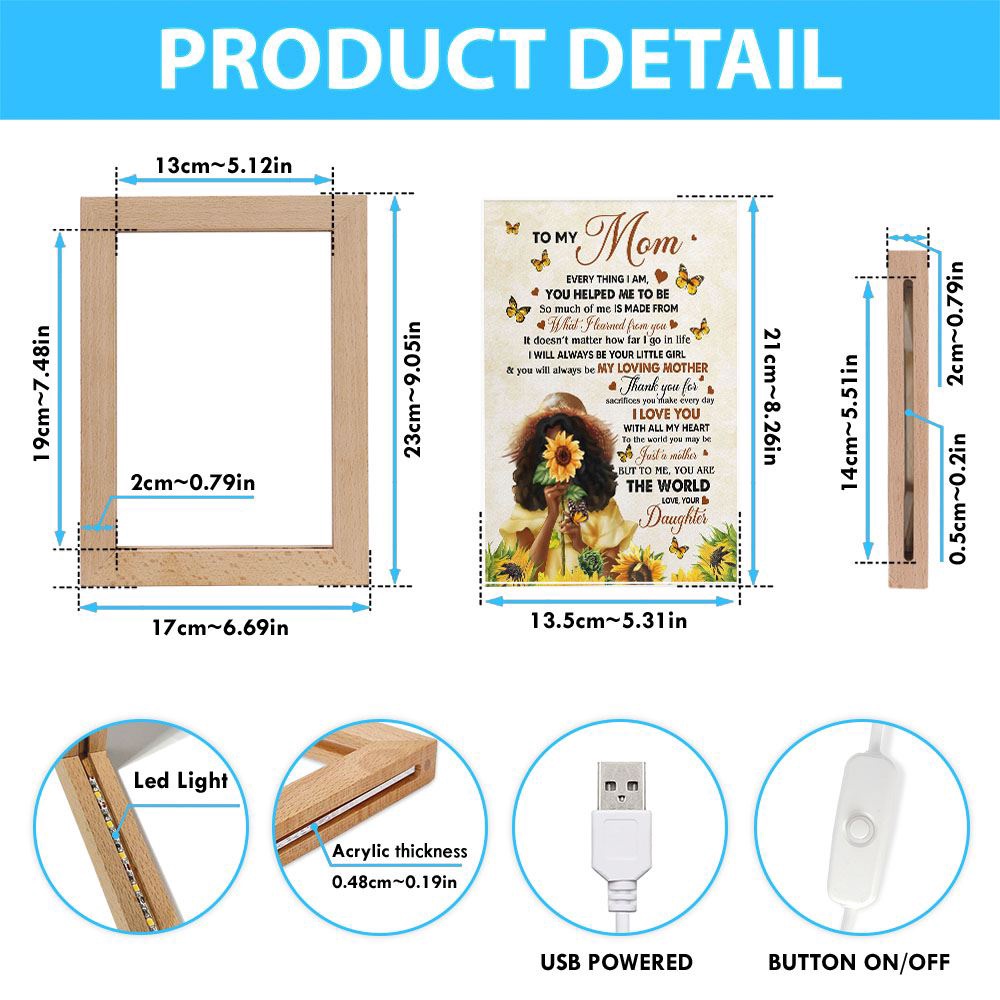 Black Daughter To My Mom Frame Lamp, Picture Frame Light, Frame Lamp, Mother’s Day Gifts