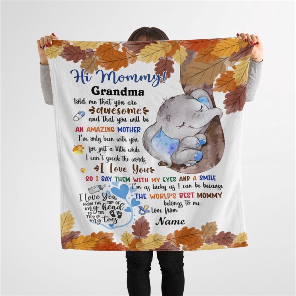 Blanket For New Mom From Baby Baby Boy Cute Blue Elephant Autumn Leaves Blanket, Blankets For Mothers Day