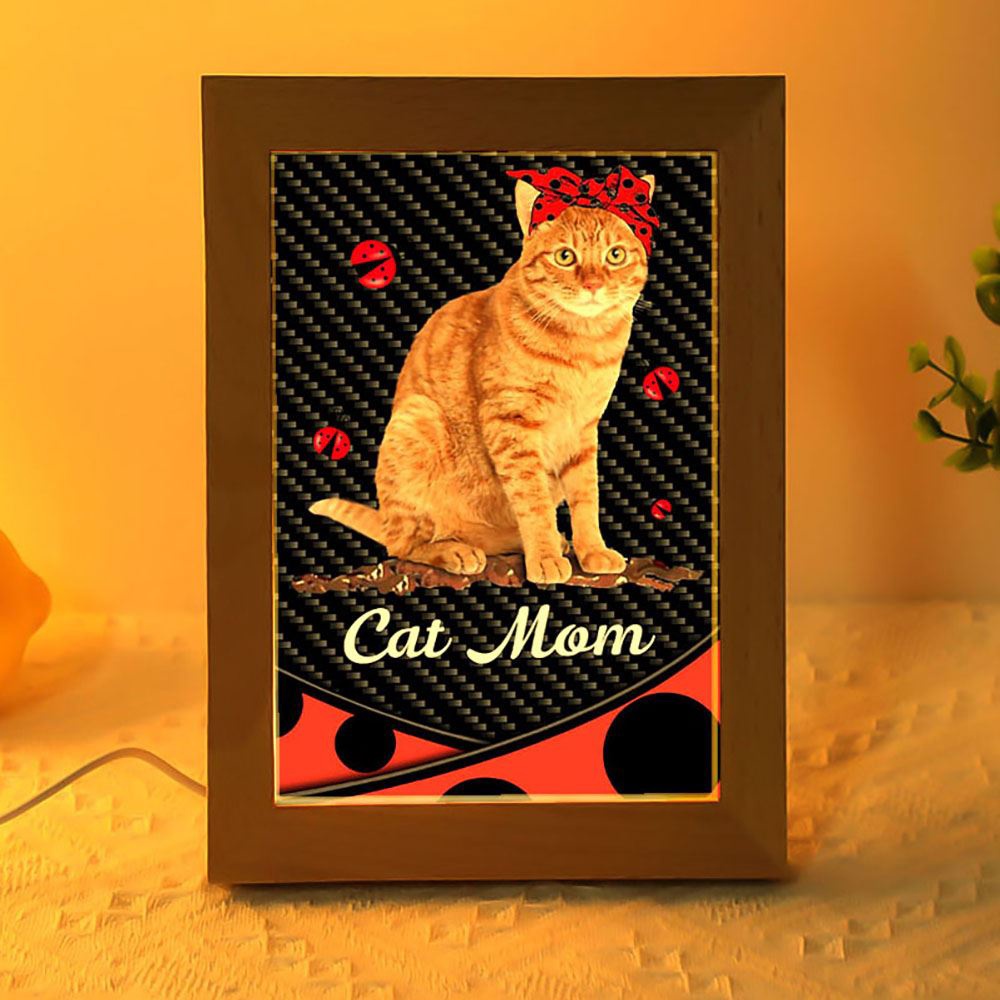 Cat Mom Red And Black Polka Dots, Picture Frame Light, Frame Lamp, Mother’s Day Gifts