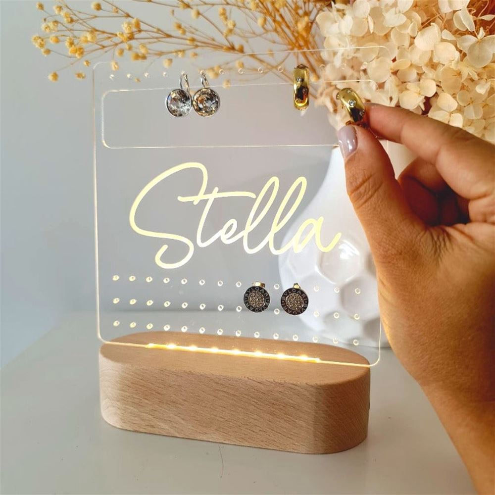 Custom Earring Stand, Personalised Name 3D Led Light Wooden Base, Custom Mothers Day Gifts Custom Earring Stand, Personalised Name 3D Led Light Wooden Base, Custom Mothers Day Gifts