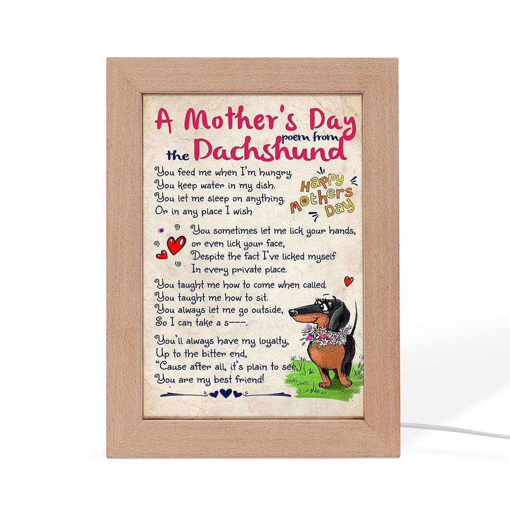 Dachshund Dog A Mother’S Day Poem From The Dachshund, Picture Frame Light, Frame Lamp, Mother’s Day Gifts