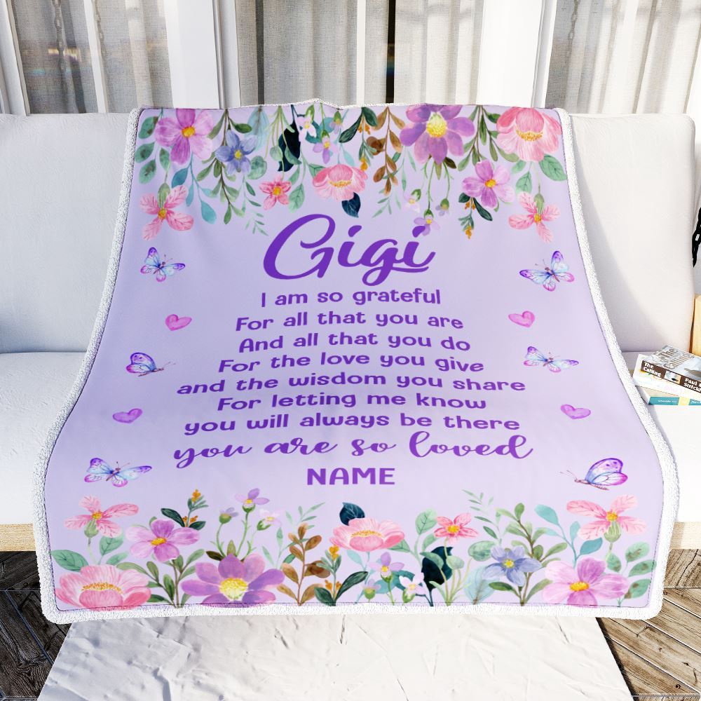 Gigi Blanket From Granddaughter Grandson Floral Butterfly Love You Give, Personalized Blanket For Mom, Mother’s Day Gifts Blanket