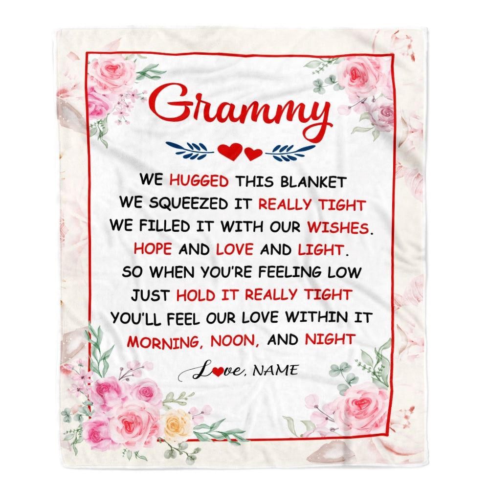 Grammy Blanket From Grandkids Granddaughter Grandson We Hugged This Blanket Floral, Personalized Blanket For Mom, Mother’s Day Gifts Blanket