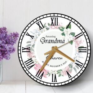 Grandma Mother s Day Gift Pink Floral Wreath Personalised Wooden Clock Mother s Day Clock Mother s Day Gifts 3 xvqiel.jpg