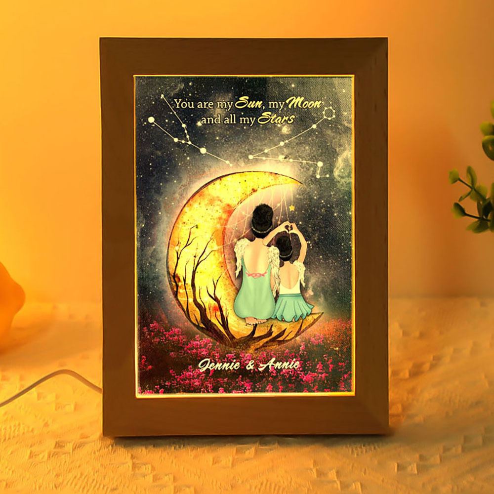 Heart Shaped Mother Daughter Night Sky Moon Star Custom Style Frame Lamp, Picture Frame Light, Frame Lamp, Mother’s Day Gifts