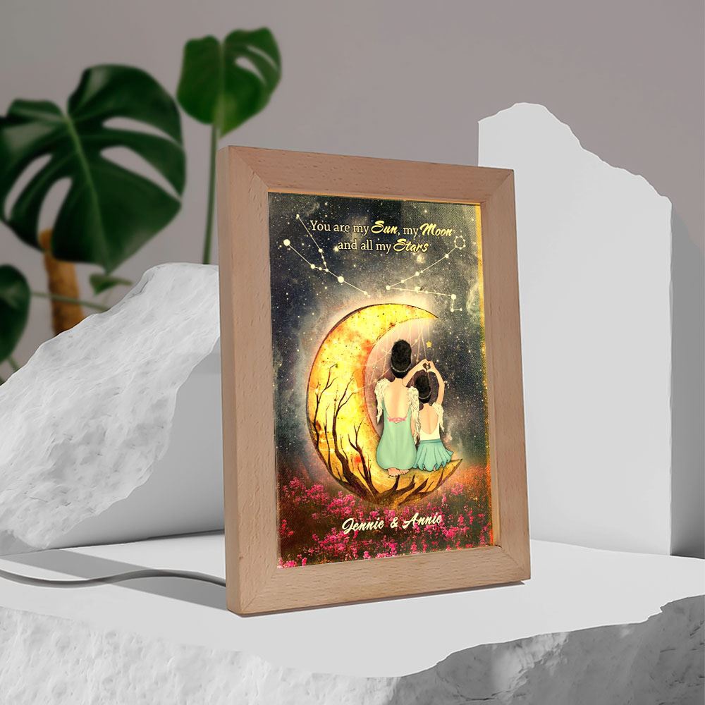 Heart Shaped Mother Daughter Night Sky Moon Star Custom Style Frame Lamp, Picture Frame Light, Frame Lamp, Mother’s Day Gifts