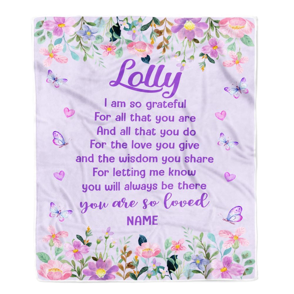 Lolly Blanket From Granddaughter Grandson Floral Butterfly Love You Give, Personalized Blanket For Mom, Mother’s Day Gifts Blanket