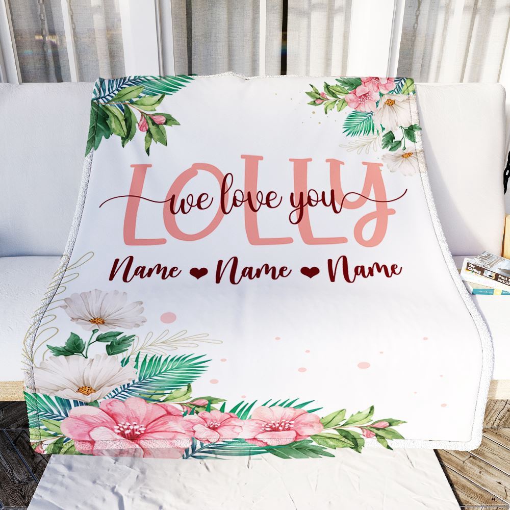 Lolly Blanket From Grandkids Granddaughter Grandson We Love You Floral, Personalized Blanket For Mom, Mother’s Day Gifts Blanket