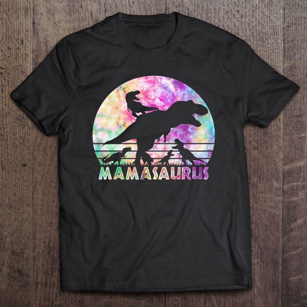 Mamasaurus Tie Dye Sunset Funny Dinosaur Mother Of 4 Kids T-Shirt, Mother’s Day Shirts, Mother’s Shirts