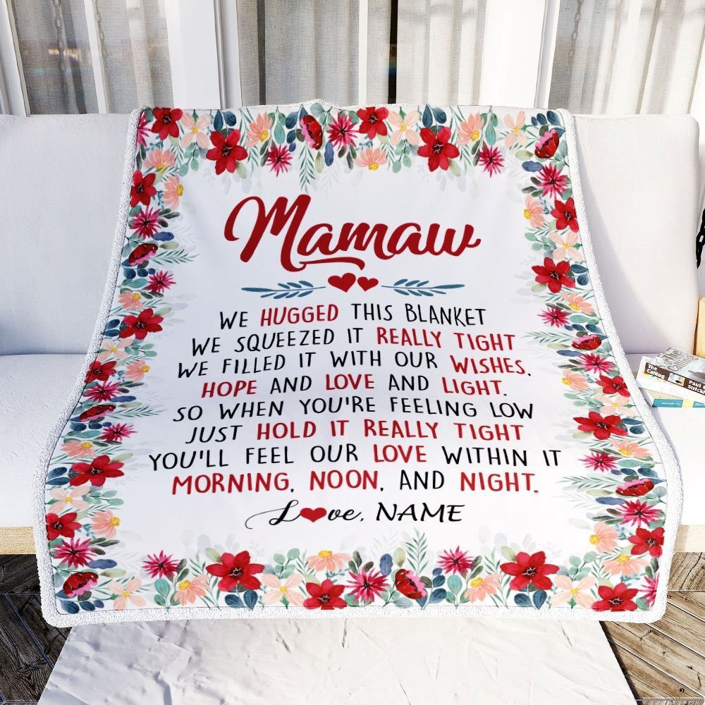 Mamaw Blanket From Grandkids Grandson Granddaughter We Hugged This Blanket, Personalized Blanket For Mom, Mother’s Day Gifts Blanket