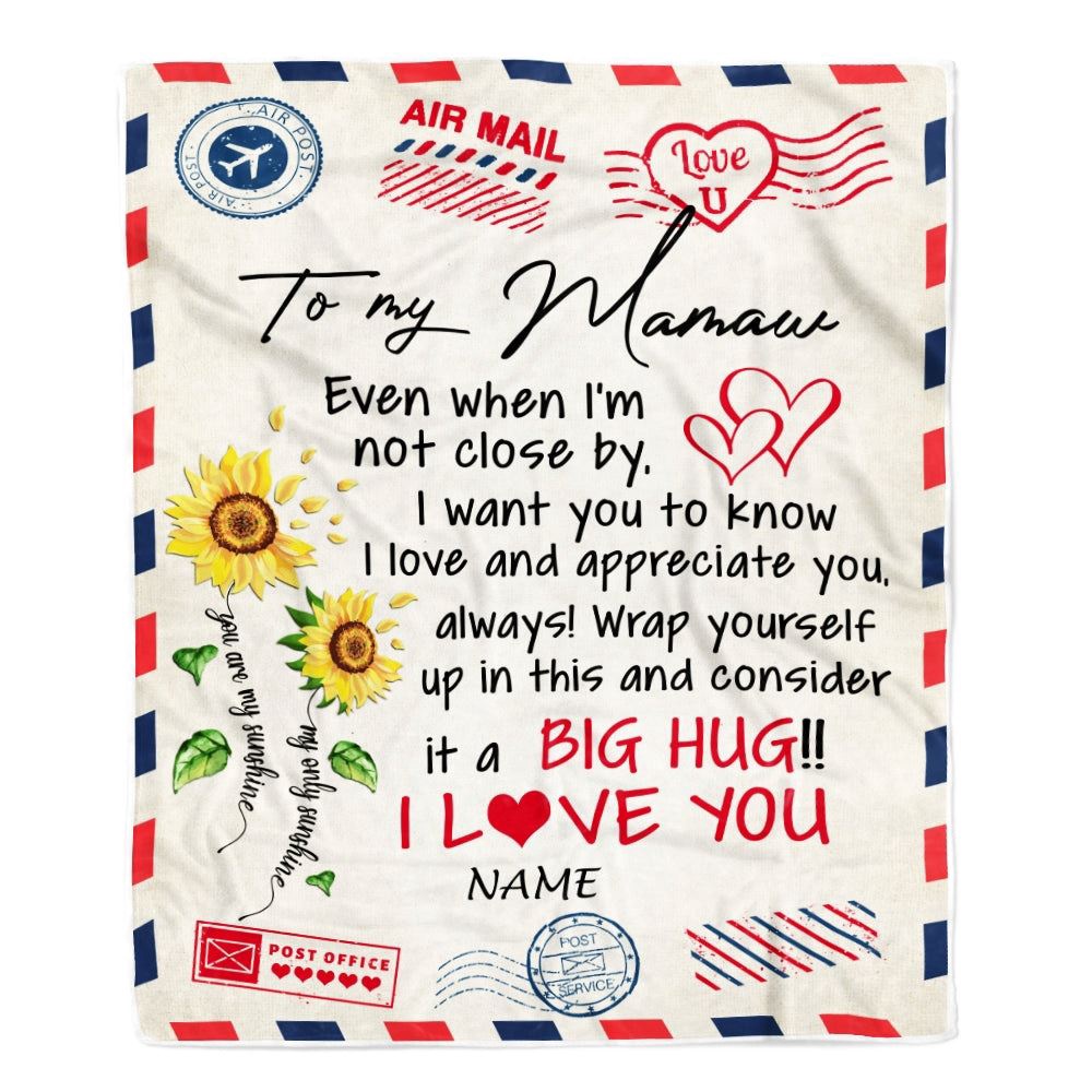 Mamaw Blanket From Grandkids Love Big Hug Air Mail Letter Sunflower, Personalized Blanket For Mom, Mother’s Day Gifts Blanket
