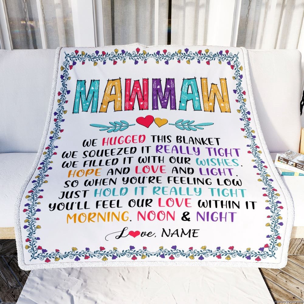 MawMaw Blanket From Grandkids We Hugged This Blanket, Personalized Blanket For Mom, Mother’s Day Gifts Blanket