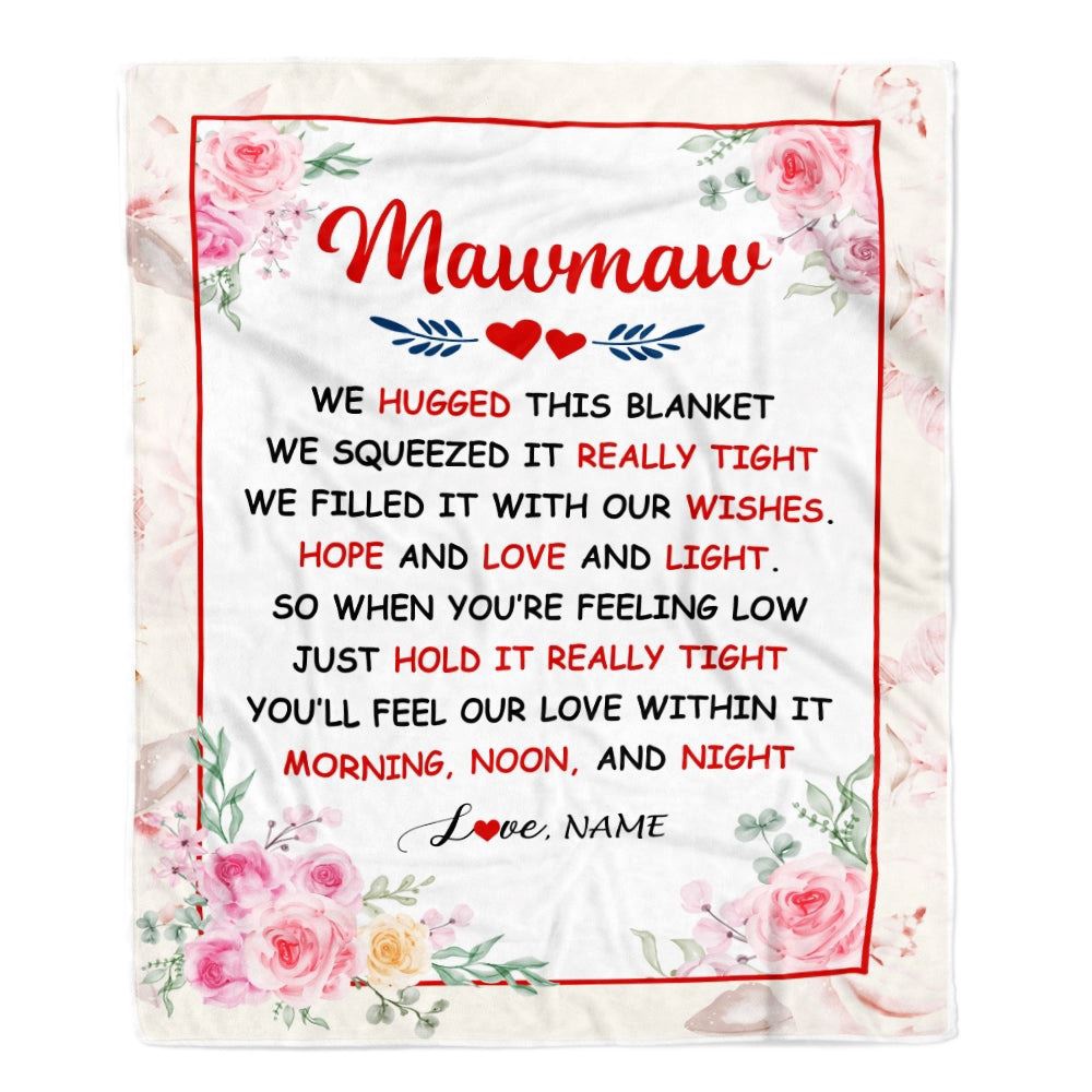 Mawmaw Blanket From Grandkids Granddaughter Grandson We Hugged This Blanket Floral, Personalized Blanket For Mom, Mother’s Day Gifts Blanket