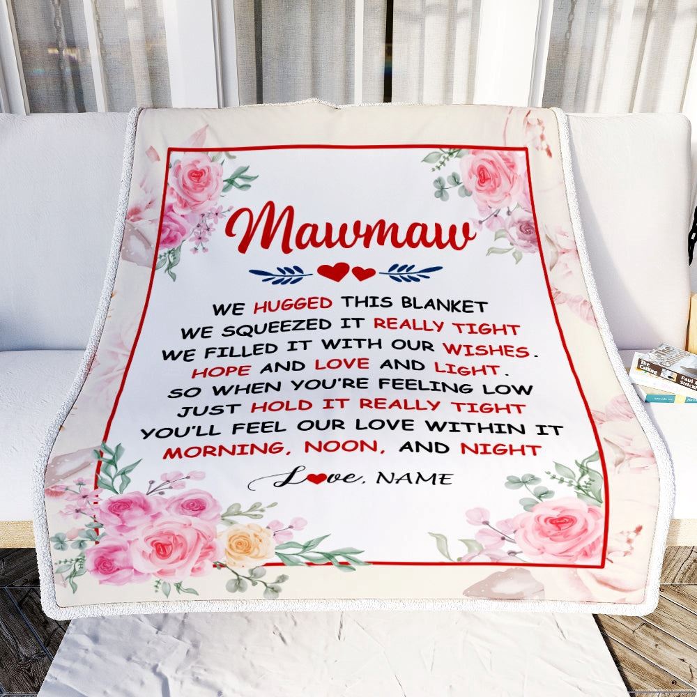 Mawmaw Blanket From Grandkids Granddaughter Grandson We Hugged This Blanket Floral, Personalized Blanket For Mom, Mother’s Day Gifts Blanket