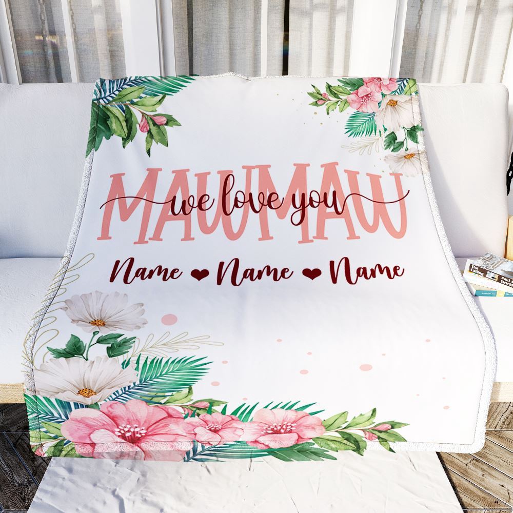 Mawmaw Blanket From Grandkids Granddaughter Grandson We Love You Floral, Personalized Blanket For Mom, Mother’s Day Gifts Blanket
