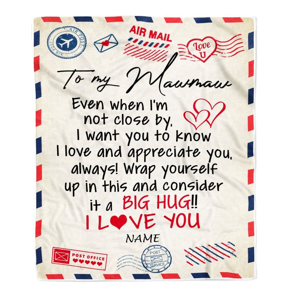 Mawmaw Blanket From Grandkids I Love You Hugs Air Mail Letter, Personalized Blanket For Mom, Mother’s Day Gifts Blanket