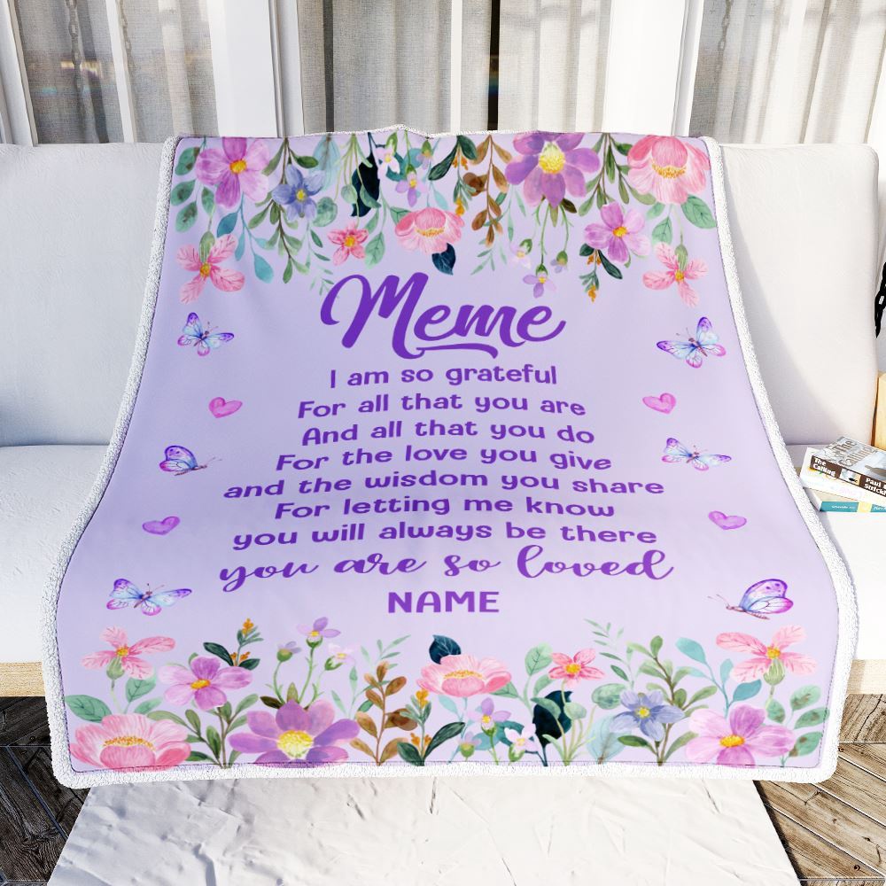 Meme Blanket From Granddaughter Grandson Floral Butterfly Love You Give, Personalized Blanket For Mom, Mother’s Day Gifts Blanket