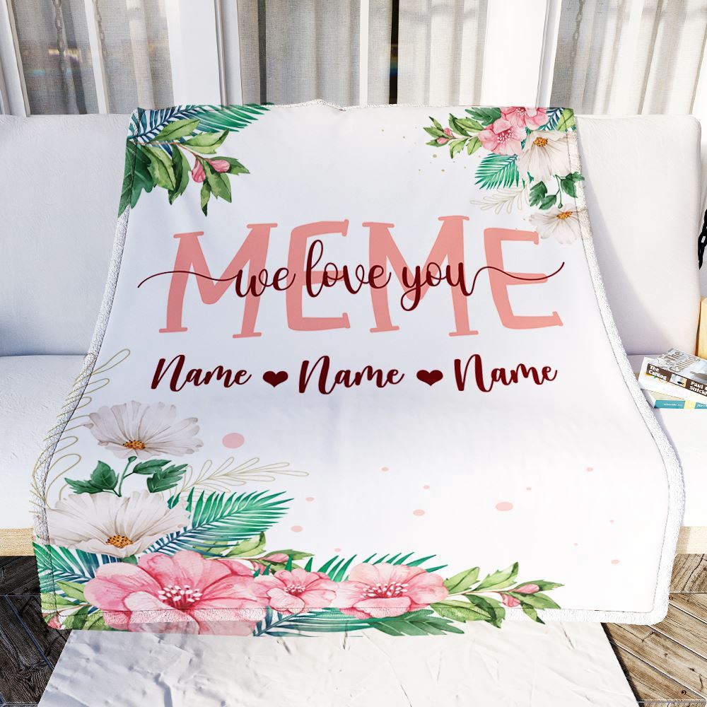 Meme Blanket From Grandkids Granddaughter Grandson We Love You Floral, Personalized Blanket For Mom, Mother’s Day Gifts Blanket