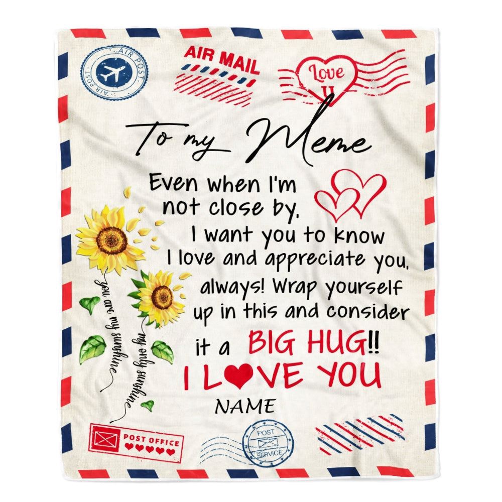 Meme Blanket From Grandkids Love Big Hug Air Mail Letter Sunflower, Personalized Blanket For Mom, Mother’s Day Gifts Blanket