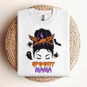 Messy Bun Spooky Mama Sweatshirts, Mother Sweatshirt,&hellip;