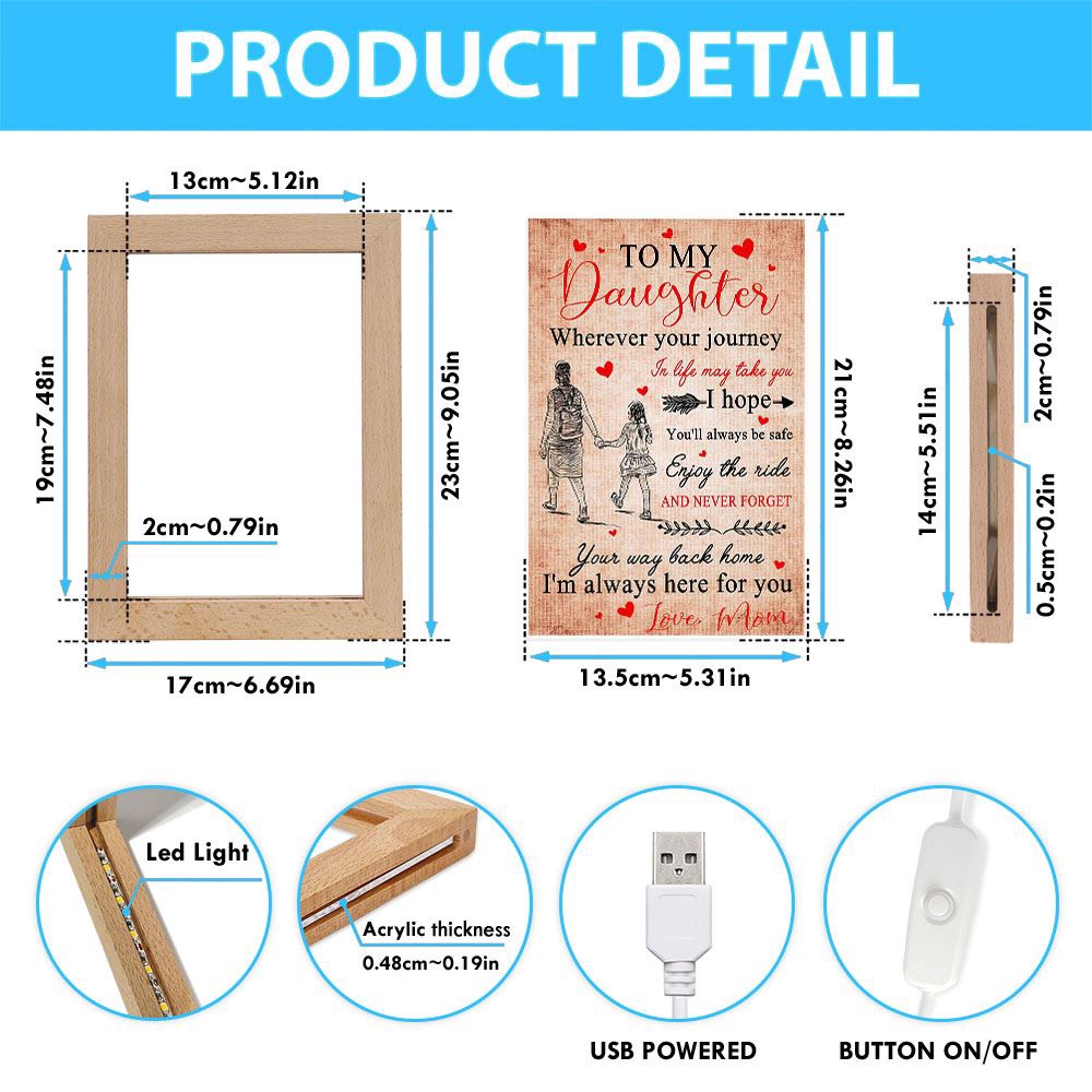 Mom To Daughter I’M Always Here For You Vertical Frame Lamp, Picture Frame Light, Frame Lamp, Mother’s Day Gifts