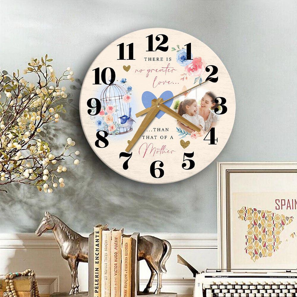 Mother Love Blue Bird Cage Photo Birthday Mother’s Day Gift Personalised Wooden Clock, Mother’s Day Clock, Custom Mothers Day Gifts