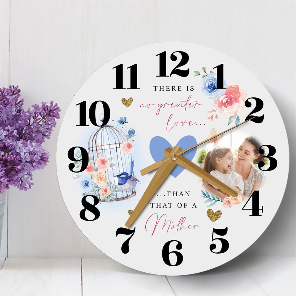 Mother Love Grey Bird Cage Photo Birthday Mother’s Day Gift Personalised Wooden Clock, Mother’s Day Clock, Custom Mothers Day Gifts