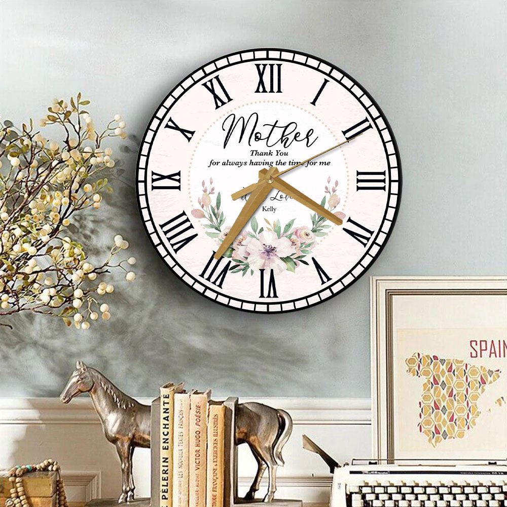 Mother Pink Watercolour Floral Mother’s Day Birthday Gift Personalised Wooden Clock, Mother’s Day Clock, Mother’s Day Gifts
