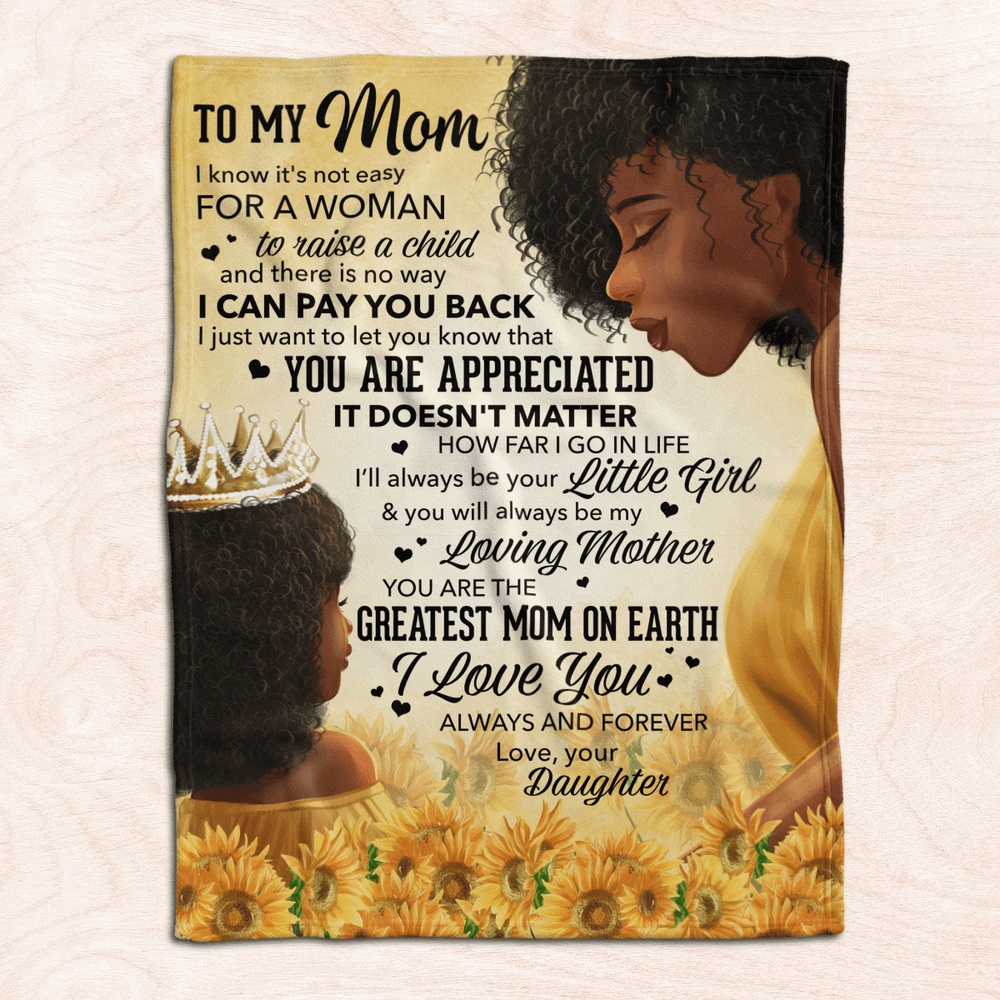Mother’s Day Blanket For Mom Black Mom Blanket Daughter To My Mom Blanket, Blankets For Mothers Day