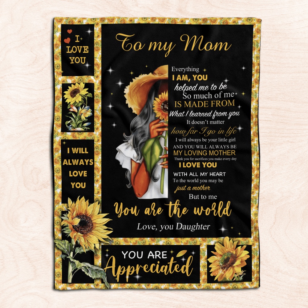 Mother’s Day Daughter To Mom Blanket For Black Mom Sunflower Fleece Blanket From Daughter, Blankets For Mothers Day