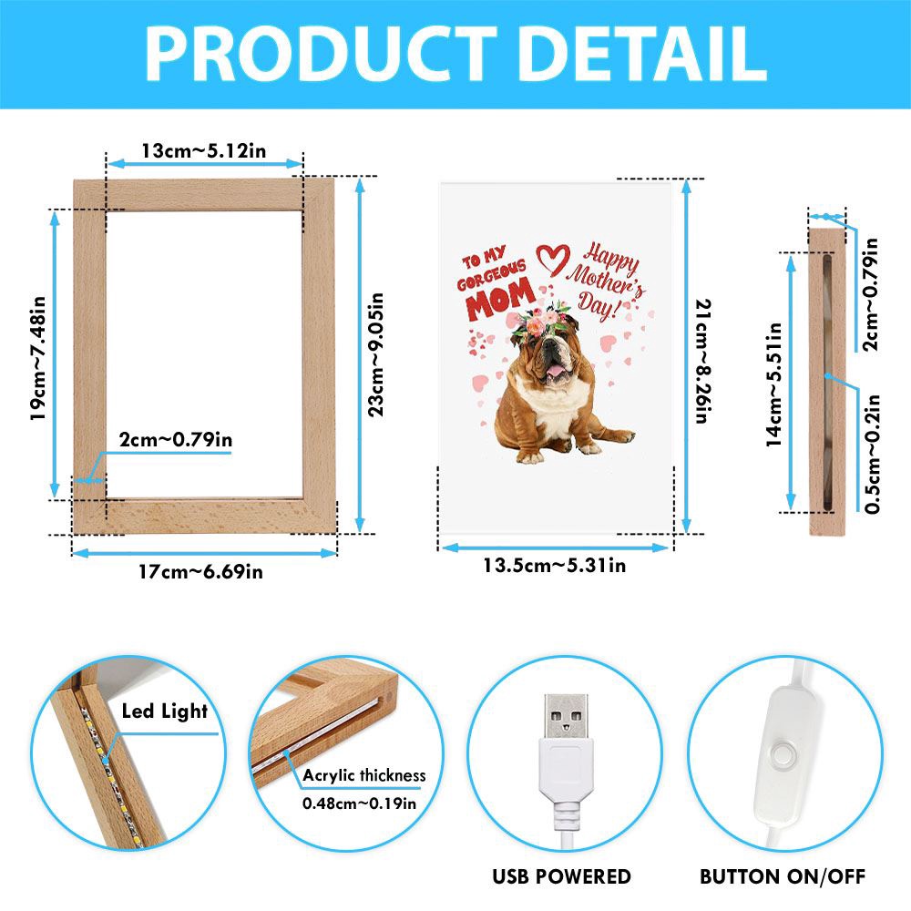 Mother’s Day Gift For Mom Who Loves Bulldog Vertical Frame Lamp, Picture Frame Light, Frame Lamp, Mother’s Day Gifts