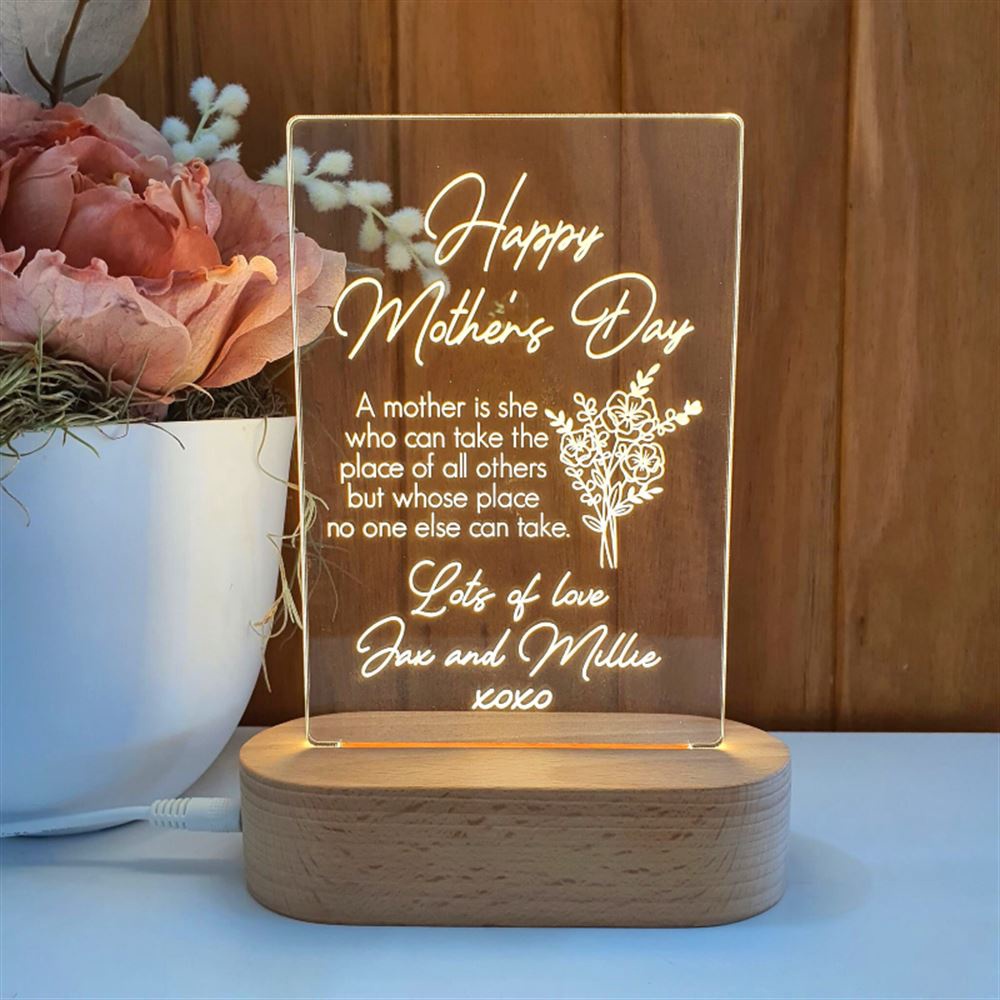 Mother’s Day Led Lights, Happy Mother’s Day Bouquet 3D Led Light Wooden Base, Custom Mothers Day Gifts