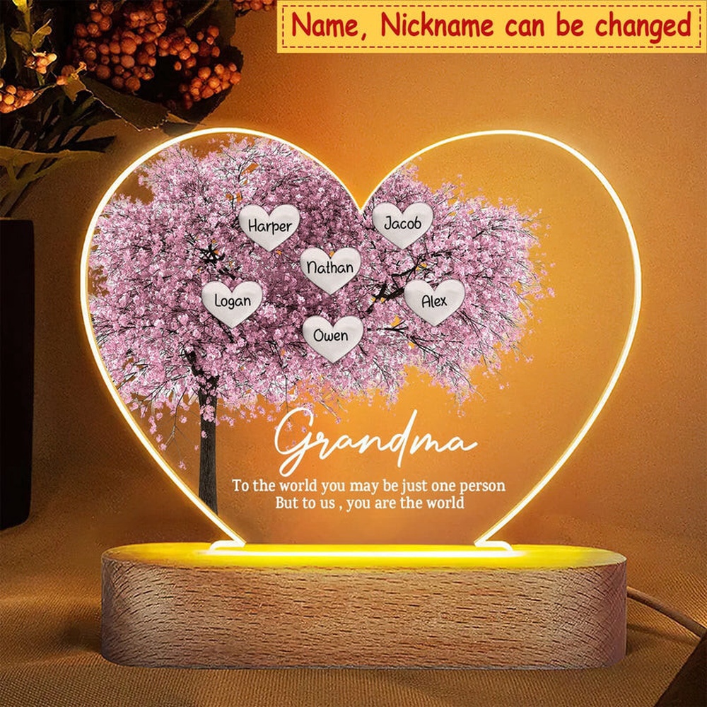 Mother’s Day Led Lights, Personalized Family Tree Heart Acrylic Plaque Led Lamp Night Light With Kidnames Gift For Mother’s Day, Custom Mothers Day Gifts